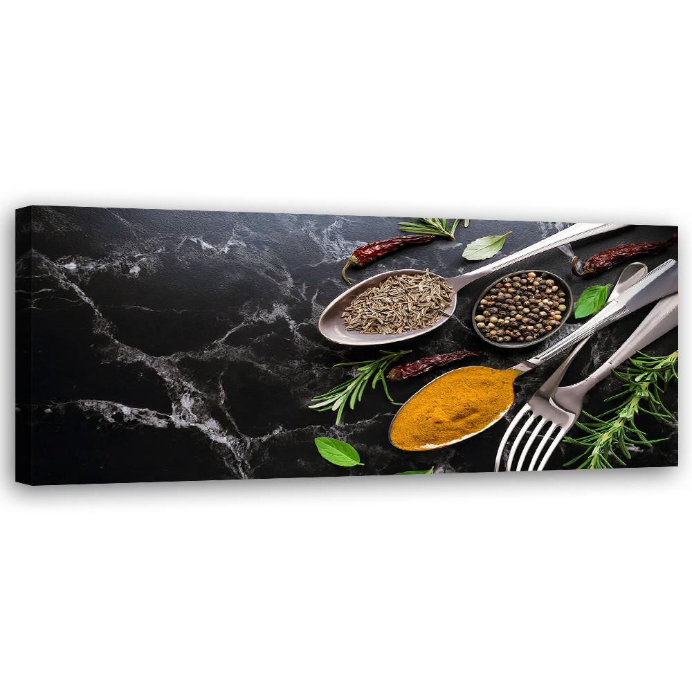 WANDBILD marmor gewürzbesteck für die küche - Schwarz, Textil (90/30cm) - Feeby