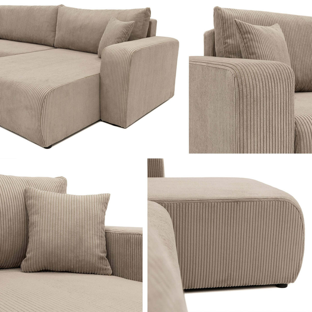 ECKSOFA Piano L Cord - Schwarz/Naturfarben, Holz/Kunststoff (274/145cm) - MIRJAN24