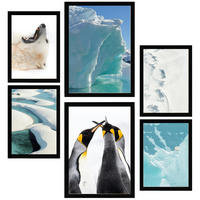 POSTER Set Mit 6 Eis In Der Antarktis Bär & Pinguine Im Türkisfarbenen Wasser A3 & A4 Schwarzer Rahmen - Schwarz, Papier (29/3cm) - Nacnic