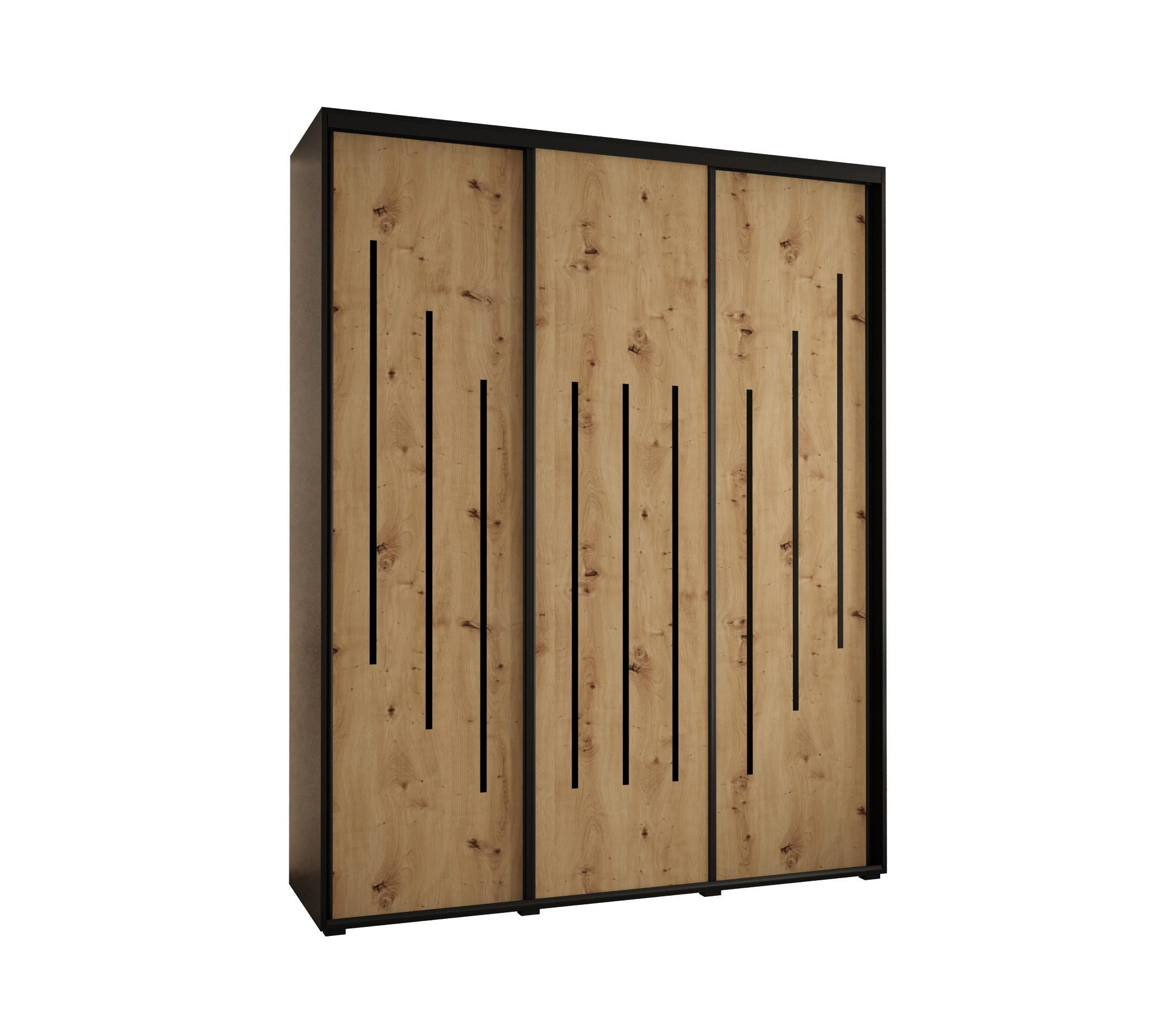 Abiks Möbel Schwebetürenschrank Schwarz, Eiche Artisan, Schwarz 200x235x60 cm