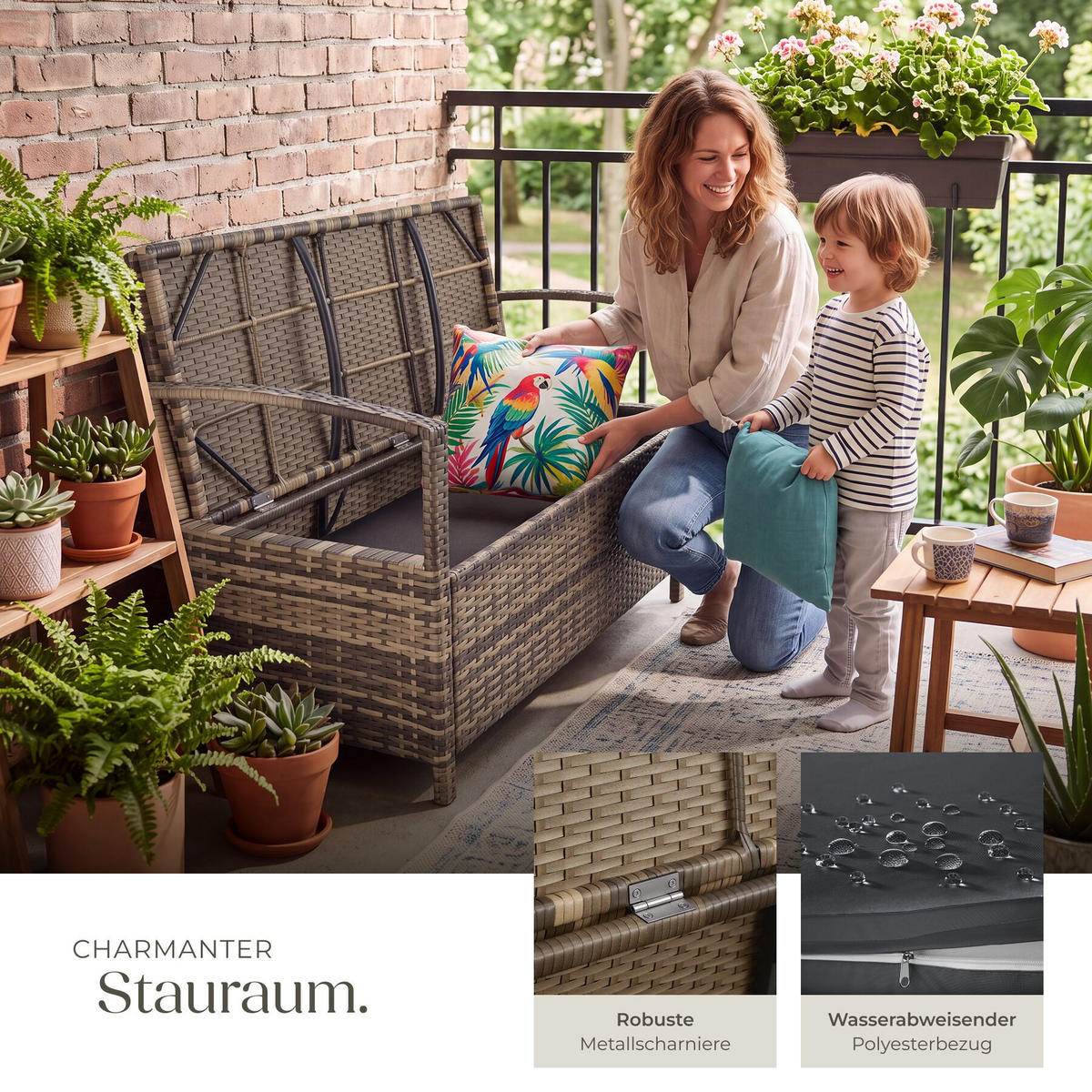 RATTAN-GARTENBANK Vecchia, 128 x 56 x 77,5 cm, inklusive Schutzhülle, natur - Naturfarben, Kunststoff (128/77.5/56cm) - tectake