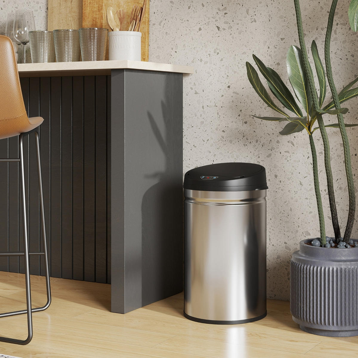 MÜLLEIMER mit Sensor 30L 32/30,5/51 cm Edelstahl Silber AUTOMATISCHE ÖFFNUNG Küche - Silberfarben, Metall (30.5/51/32cm) - Rolipo