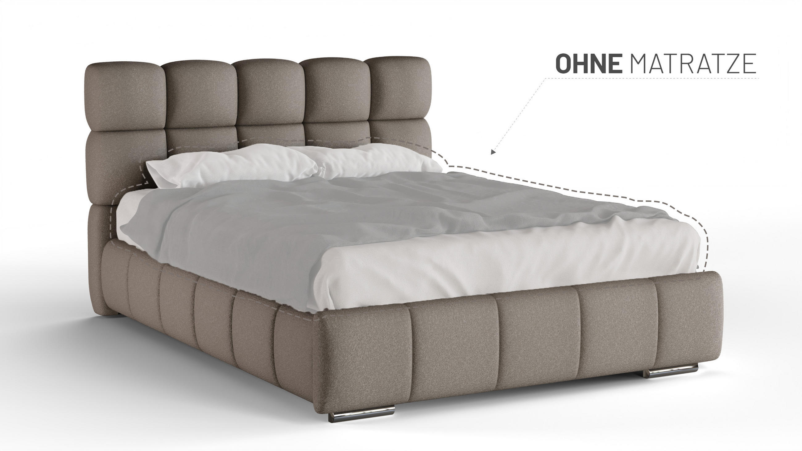 POLSTERBETT Bliss 140 x 200 cm mit Bettkasten und Lattenrost ohne matratze - braun - Braun, Holz (140/200cm) - Panda Möbel