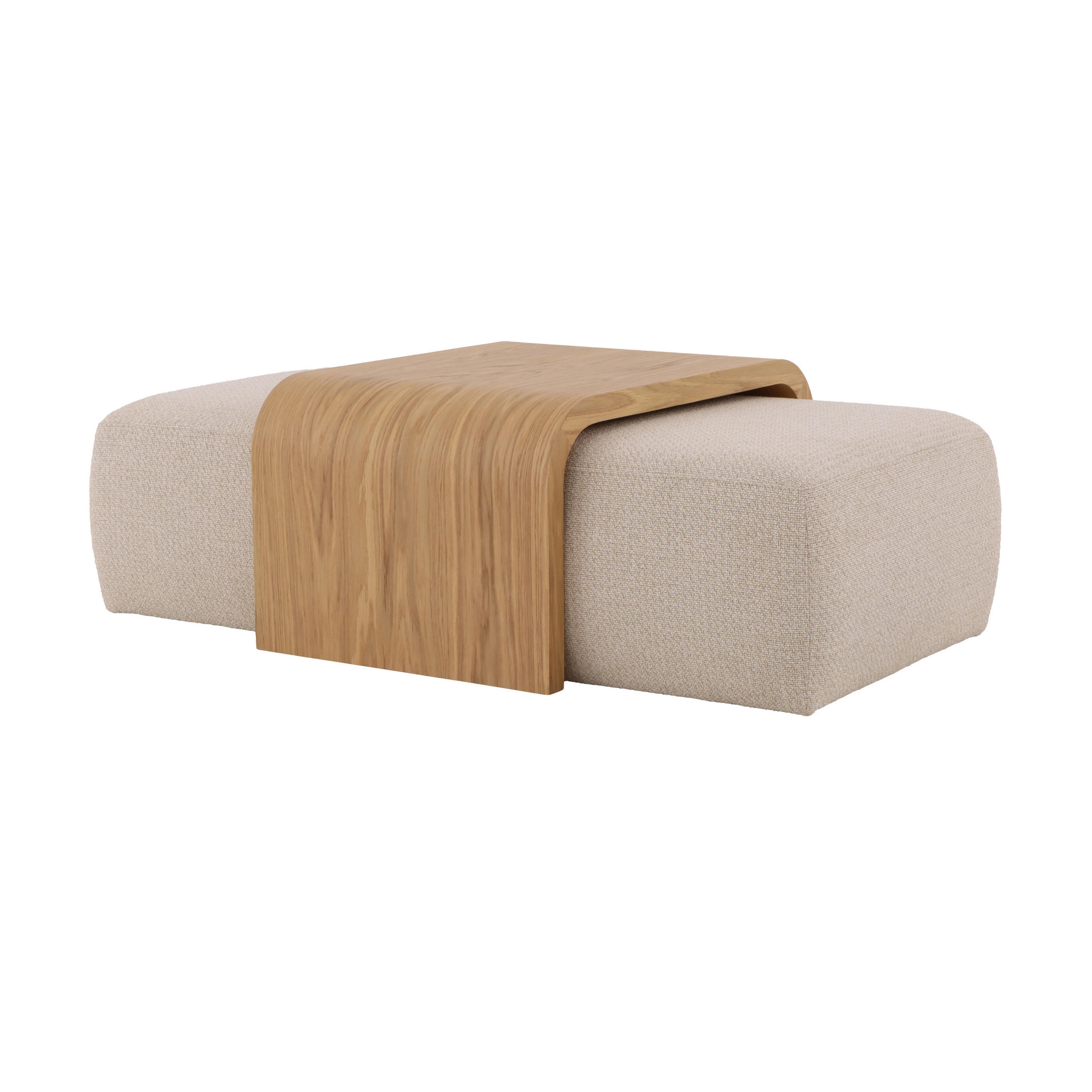 COUCHTISCH Celeste, Natur Massiveiche + beiger Stoff - Beige, Holz (44/137/41.5cm) - WOODEK