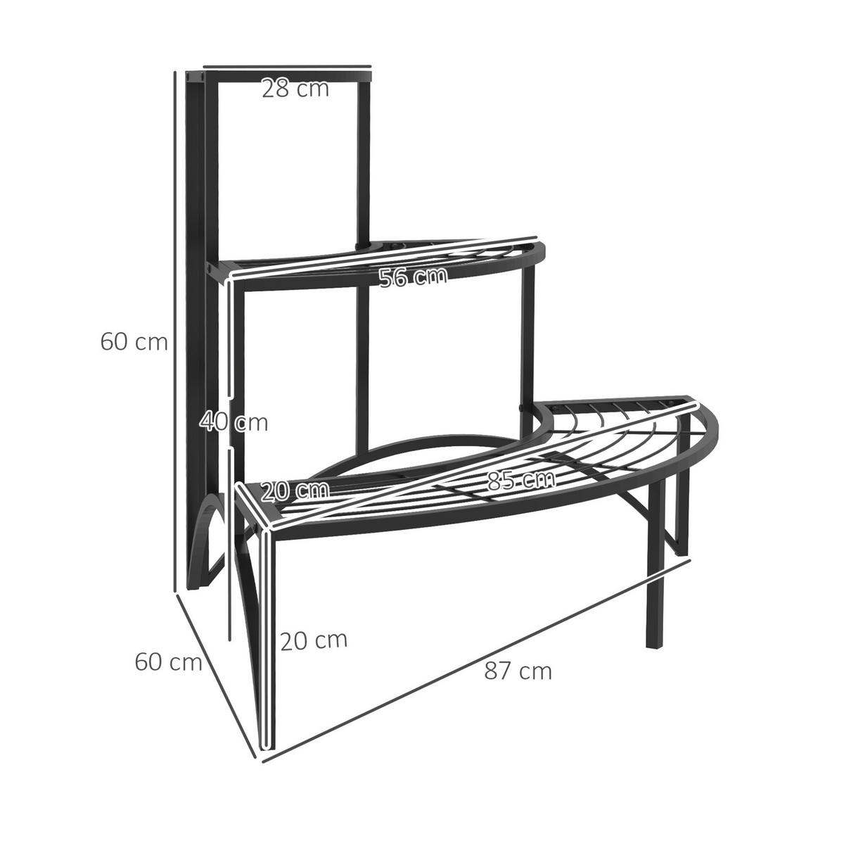 BLUMENSTÄNDER 87/60/60 cm, 3-stufiges Eckdesign aus Metall für Innen und Außen, Schwarz - Schwarz, Metall (60/60/87cm) - Redom