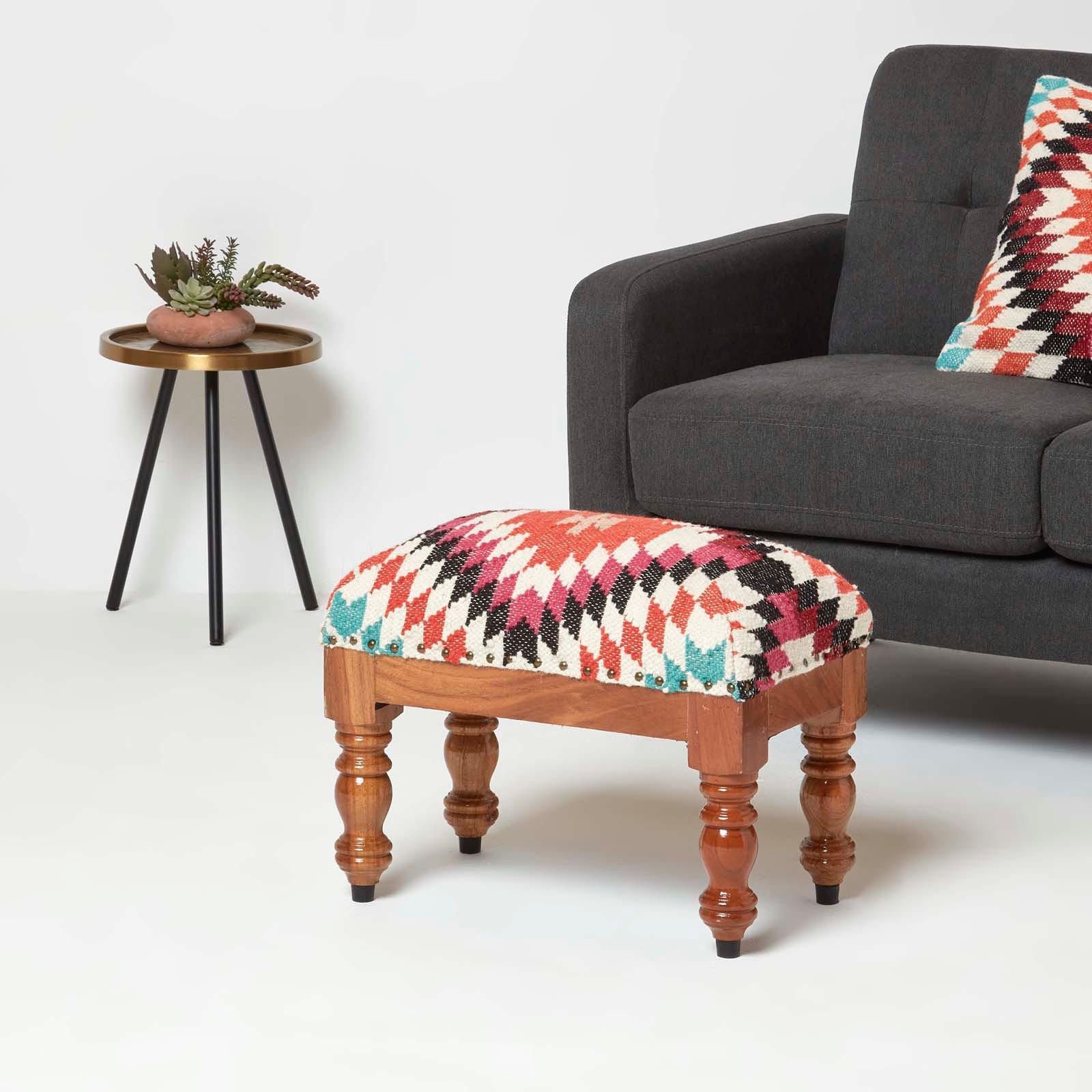 KELIM-HOCKER Manila mit Holzbeinen, Ethno-Muster, 50/40/30 cm - Multicolor, Textil (30/40/50cm) - Homescapes