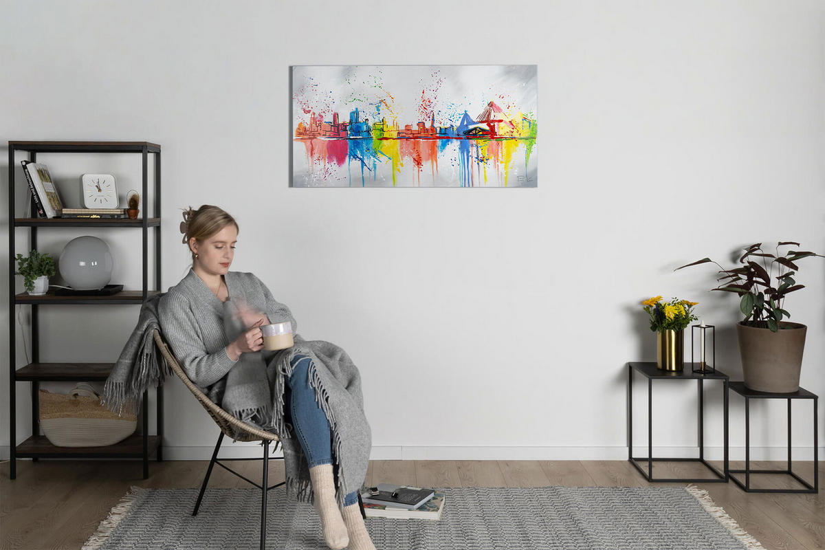 ACRYLBILD HANDGEMALT 120/60 cm - Multicolor/Grau, Holz/Textil (120/60cm) - KUNSTLOFT