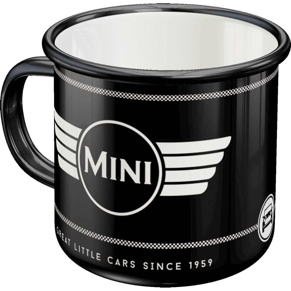 EMAILLE-BECHER 360 ml Mini Logo Black - Anthrazit/Weiß, Metall (0.36L) - Nostalgic-Art