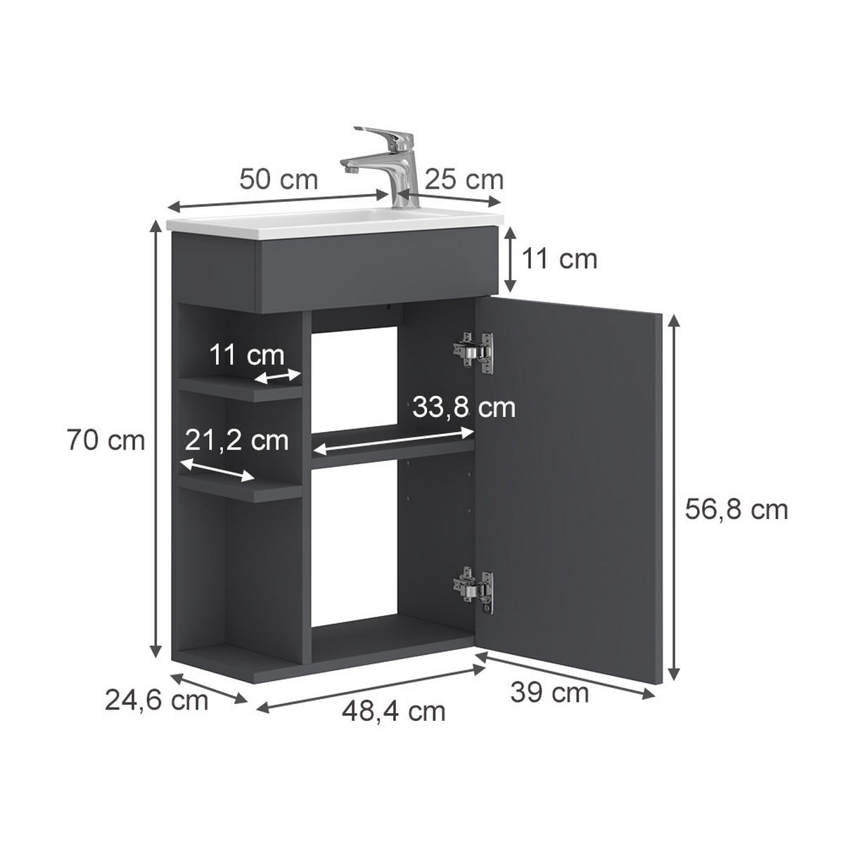 BADMÖBEL-SET Amadeo Anthrazit 2 Teile, mit Waschbecken - Anthrazit, Holzwerkstoff (50/70/25cm) - Vicco