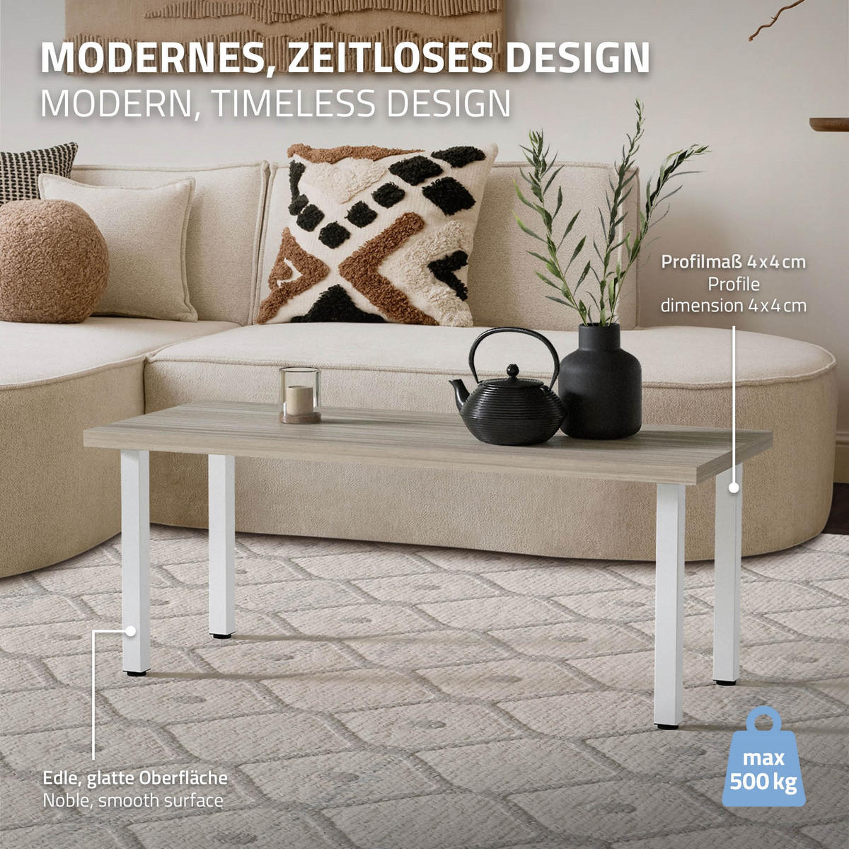 TISCHBEINE 4er Set I-Design H:42 cm Weiß 4x4 cm - Weiß, Metall (4/42/4cm) - ML-DESIGN