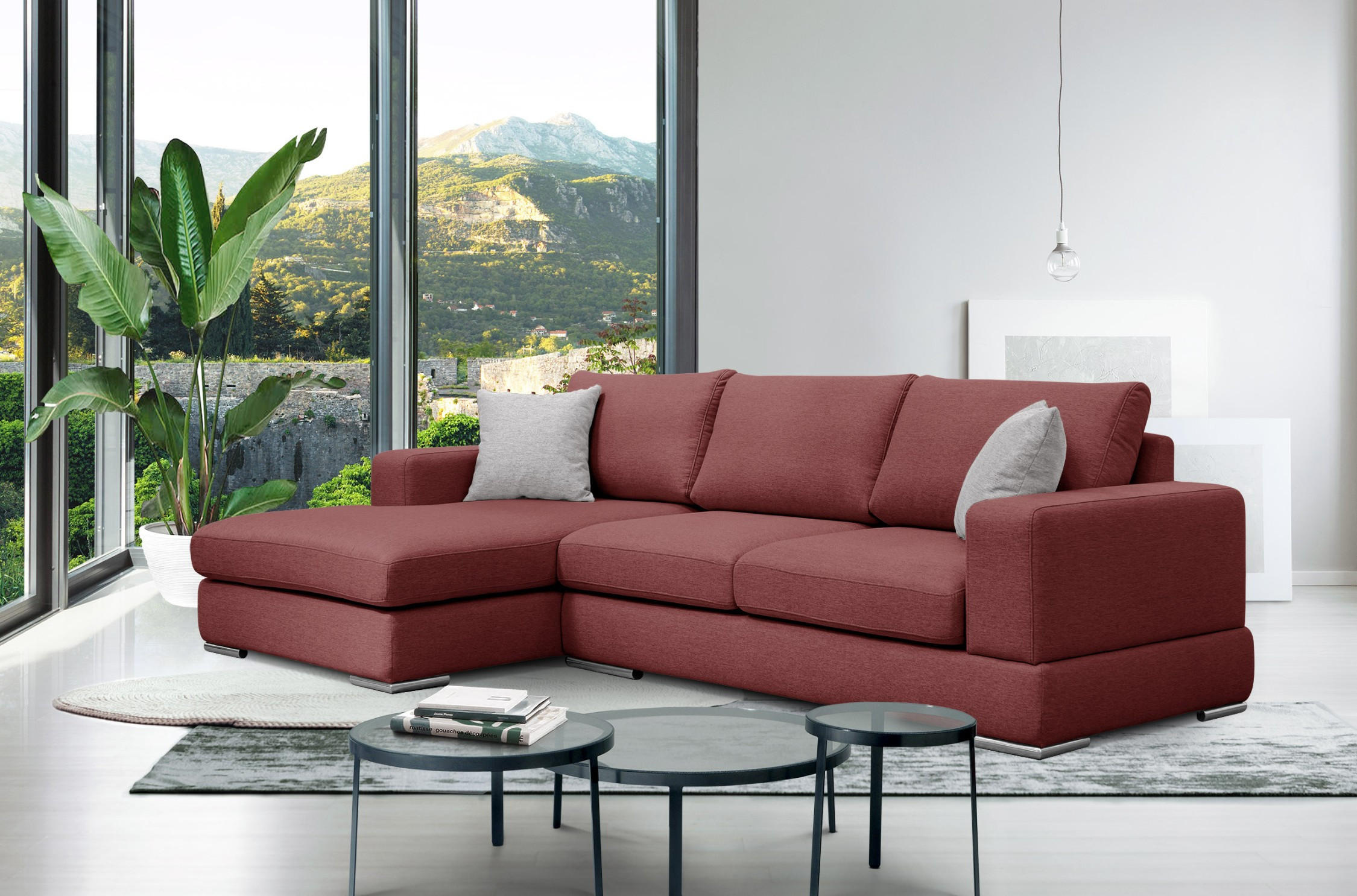 ECKSOFA OTTO 4-Sitzer, bordeaux - Bordeaux, Holzwerkstoff/Textil (159/279cm) - Courtois Laville