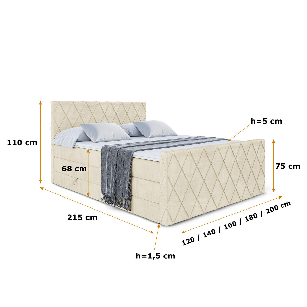 BOXSPRINGBETT LEPARO-Z KING - 180 x 200 - H3/H4 - Beige - Beige, Holzwerkstoff (180/200cm) - ALTDECOR