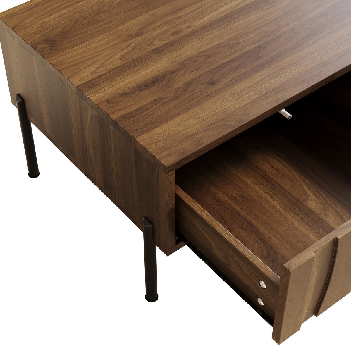 COUCHTISCH in Naturfarben Wohnzimmertisch mit 2 Schubladen und Metallbeinen, für Stauraum und Alltag, B105/T55/H41cm - Schwarz/Naturfarben, Holzwerkstoff/Metall (55/105/41cm) - STILVORA