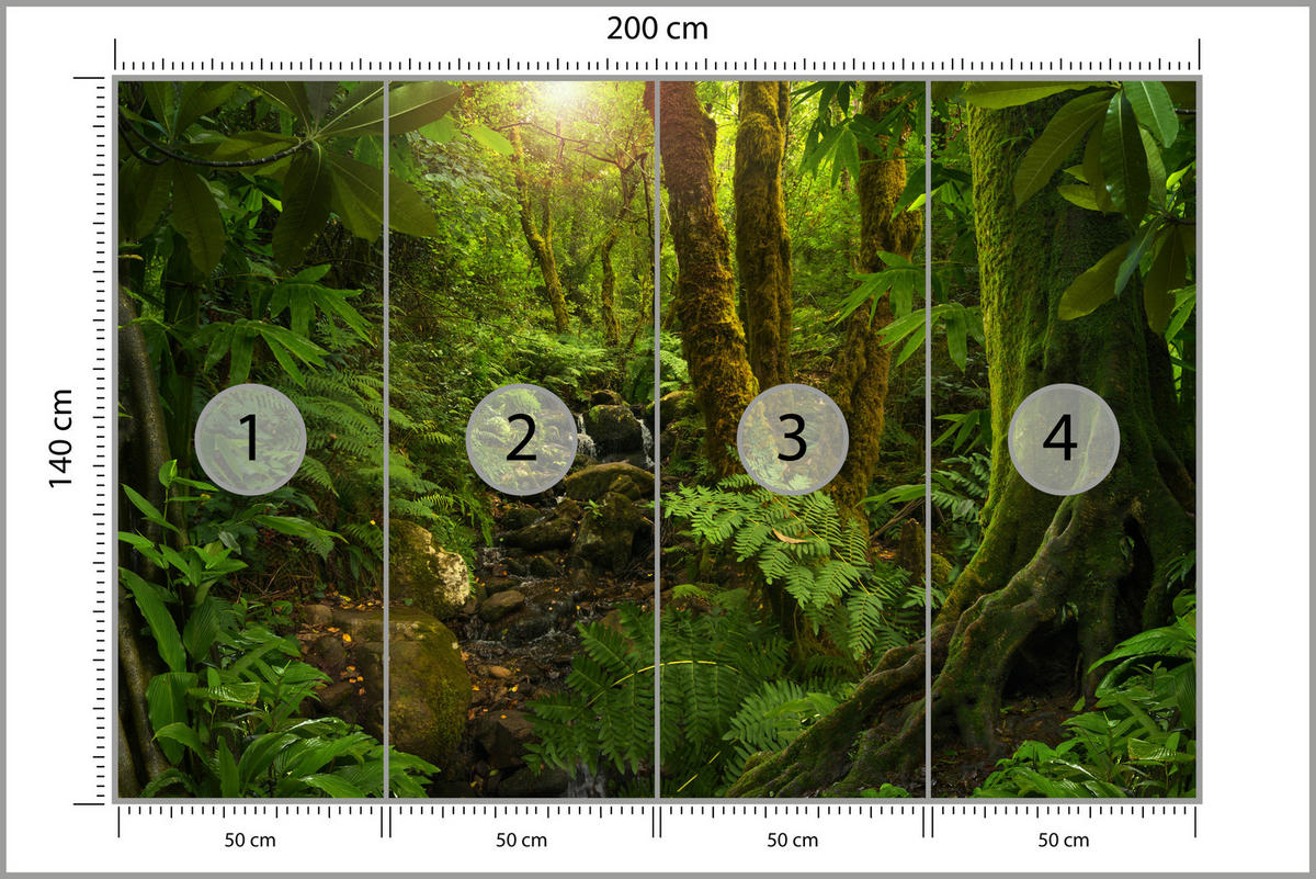 FOTOTAPETA Pre Obývaciu Izbu Divoká Džungľa Exotické Stromy Listy 200 x 140 cm - hnedá/žltá, papier (200/140cm) - Muralo