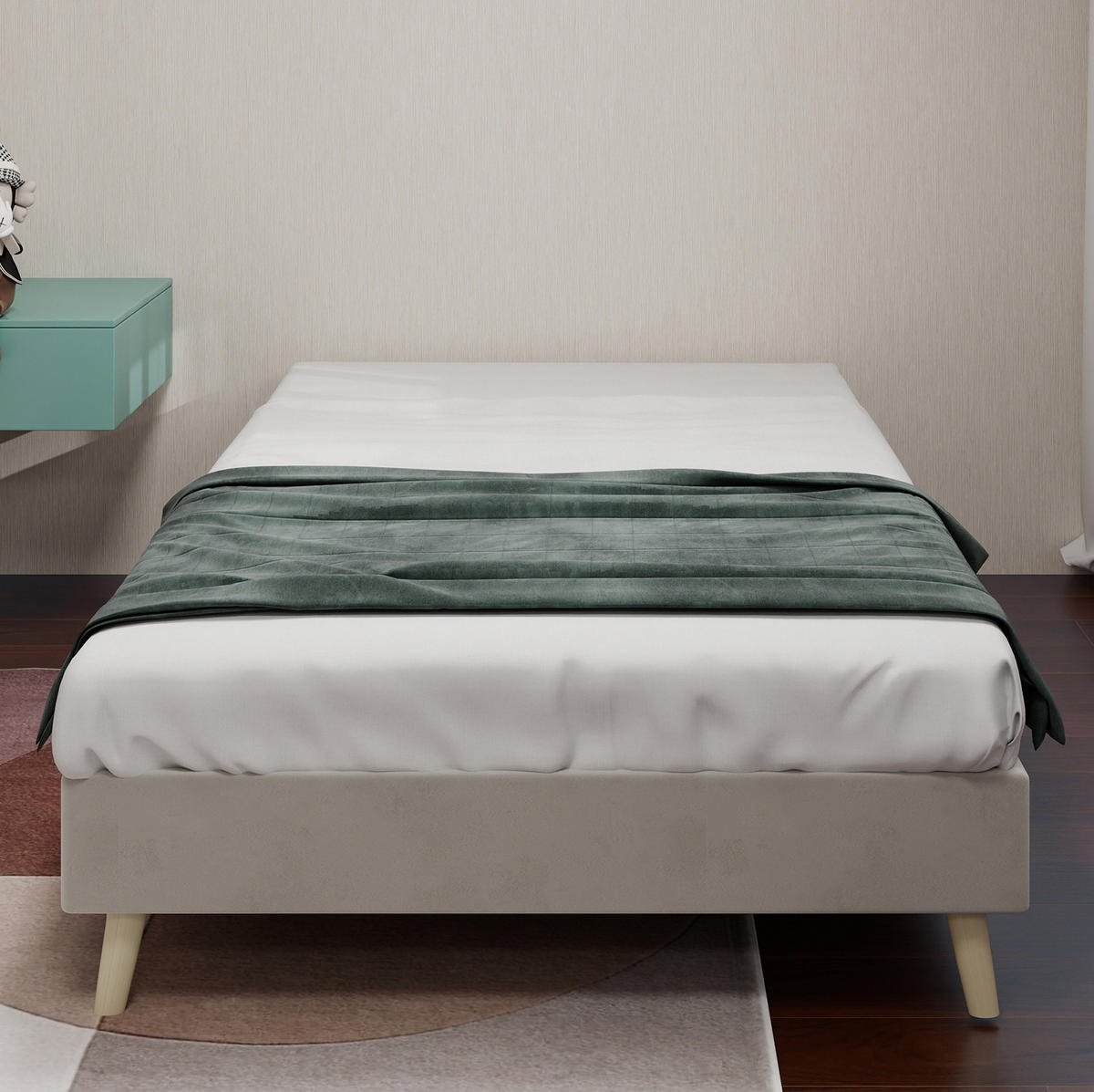 POSTEĽNÝ rám 90/200 cm béžový s pevnou nosnou konštrukciou z látky a kovu - béžová, textil (90/200cm) - OKWISH