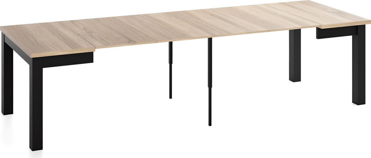 ESSTISCH Toren ausziehbar verlängerbar quadratisch, Eiche Sonoma Hellbraun 90-290/90/76.5 cm - Schwarz/Sonoma Eiche, Holz/Holzwerkstoff (90/90/77cm) - WFL GROUP