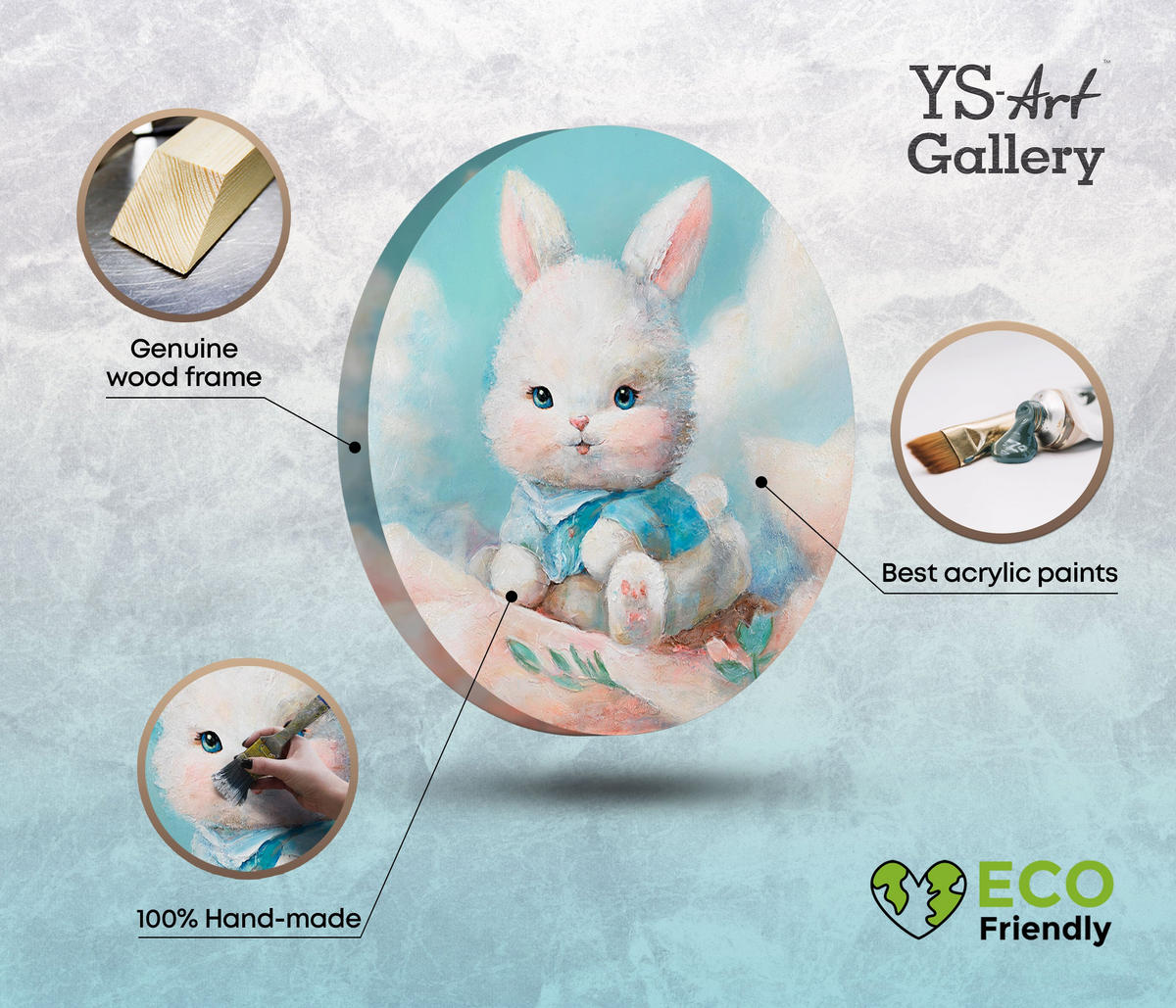 GEMÄLDE Bunny auf Keilrahmen 90 cm - Multicolor, Holz (90/90cm) - YS-art gallery