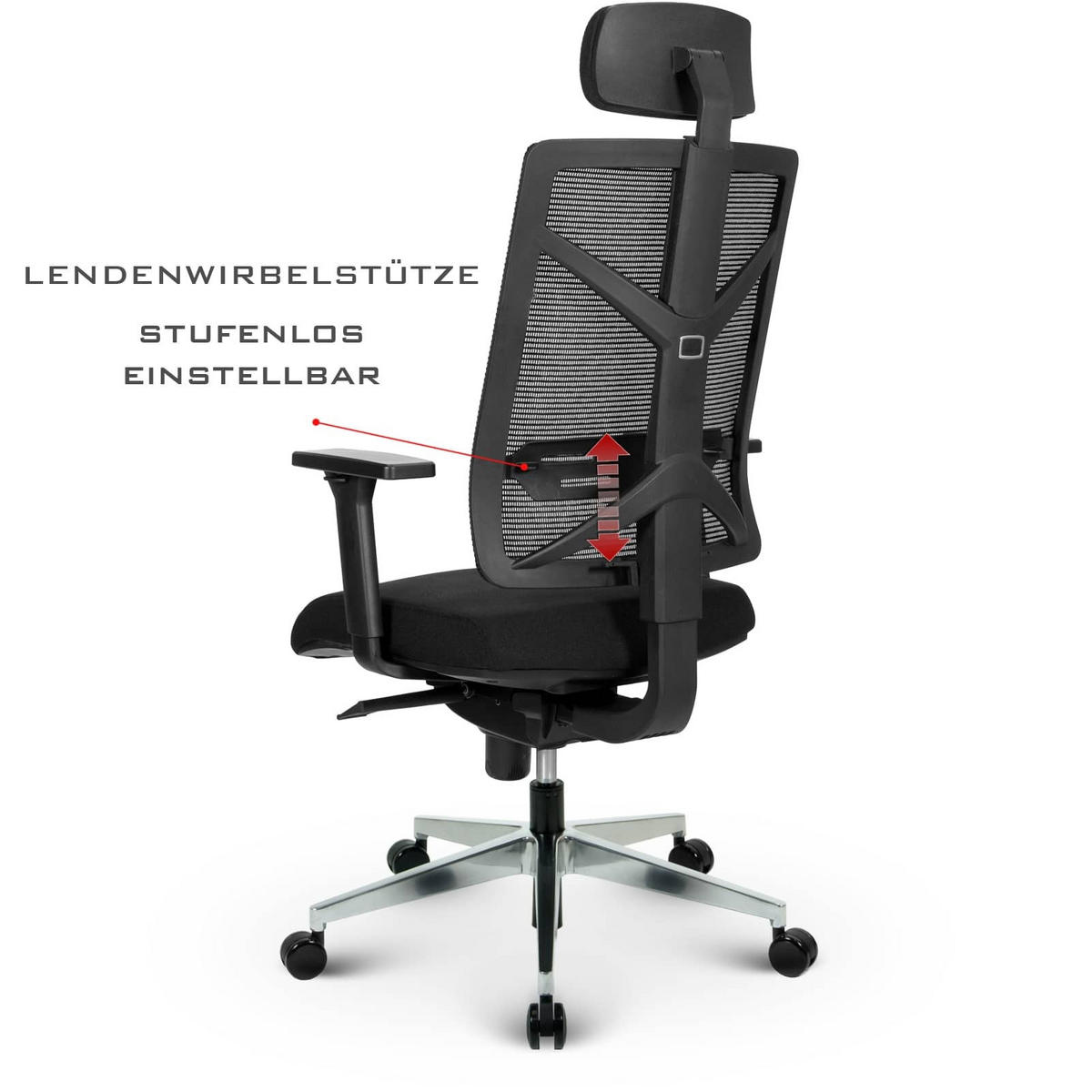 CHEFSESSEL V1801 Stoff/Mesh Schwarz - ergonomisch, 150 kg belastbar, Sitzhöhe 53-65cm - Schwarz, Kunststoff/Textil (65/130/65cm) - Versee