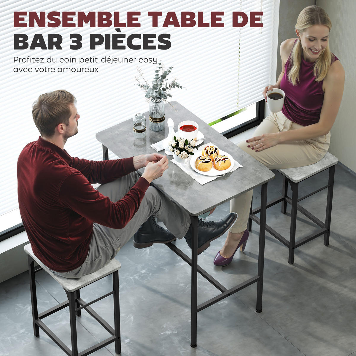 BARTISCH-SET DE-14813 industriell mit 2 Hockern Grau - Grau, Holzwerkstoff (80/50/87cm) - ComfortXL