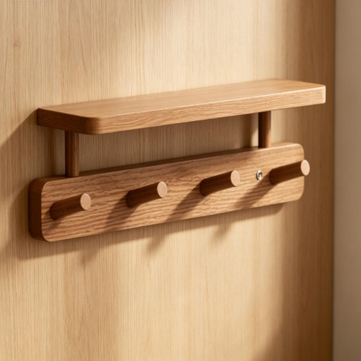 HAKENLEISTE, Holz, Dunkelbraun, Modell mit Ablagefach，33 × 12 × 11 cm - Braun, Holz (12/11/33cm) - Weltevree