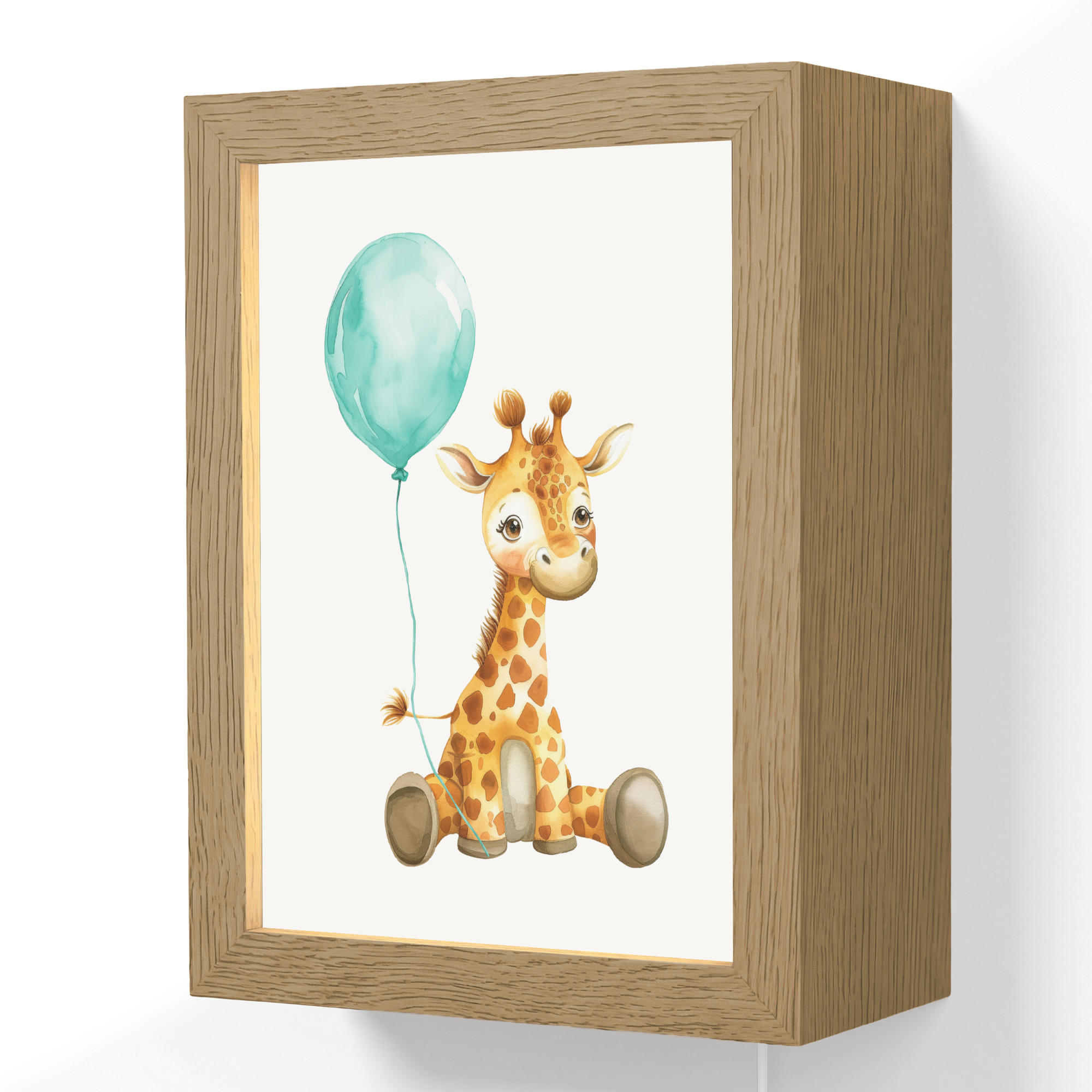 WANDLEUCHTE Giraffe - Baby - Tiere - Blauer Ballon 15x20 cm - Weiß, Holzwerkstoff (15/20/8cm) - OnlyWow