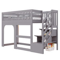 KINDER-HOCHBETT 90 x 200 cm mit Dach, Leiter und LED, Grau - Grau, Holz (90/200cm) - FLIEKS