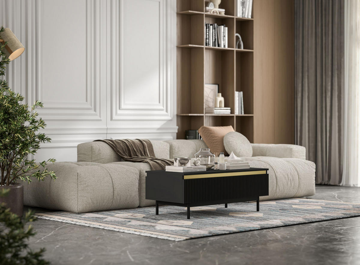 COUCHTISCH Selene Schwarz matt 109 cm mit Metallrahmen - Schwarz, Holzwerkstoff/Metall (50/109/39cm) - Meble Lindner