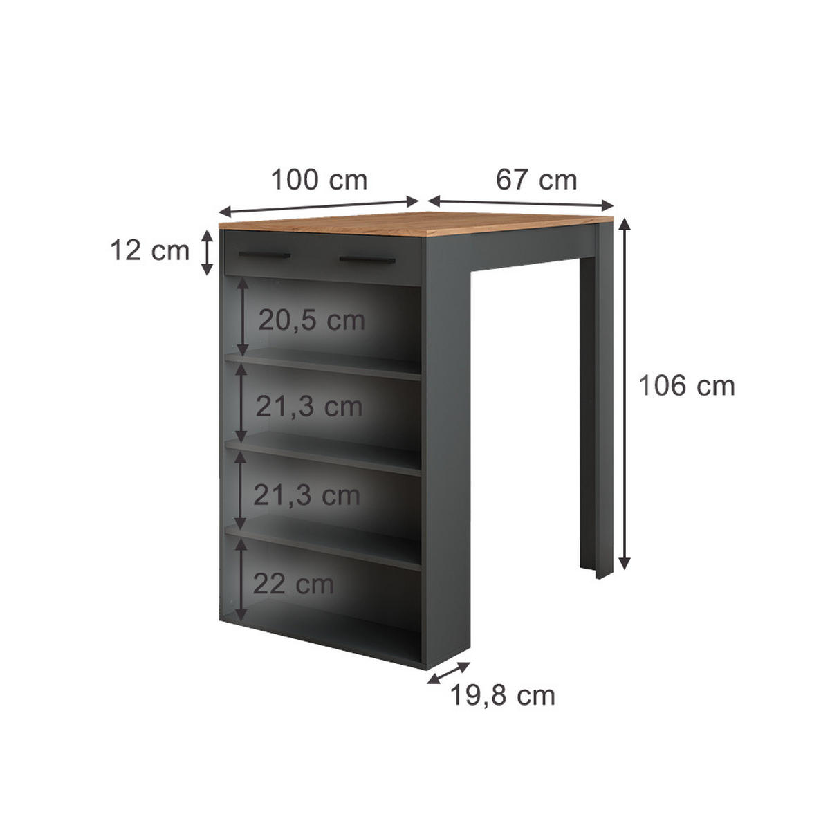 BAROVÝ STŮL Repose Zlatý dub power/antracit - medově dubová/antracitová, kompozitní dřevo (100/67/106cm) - Vicco