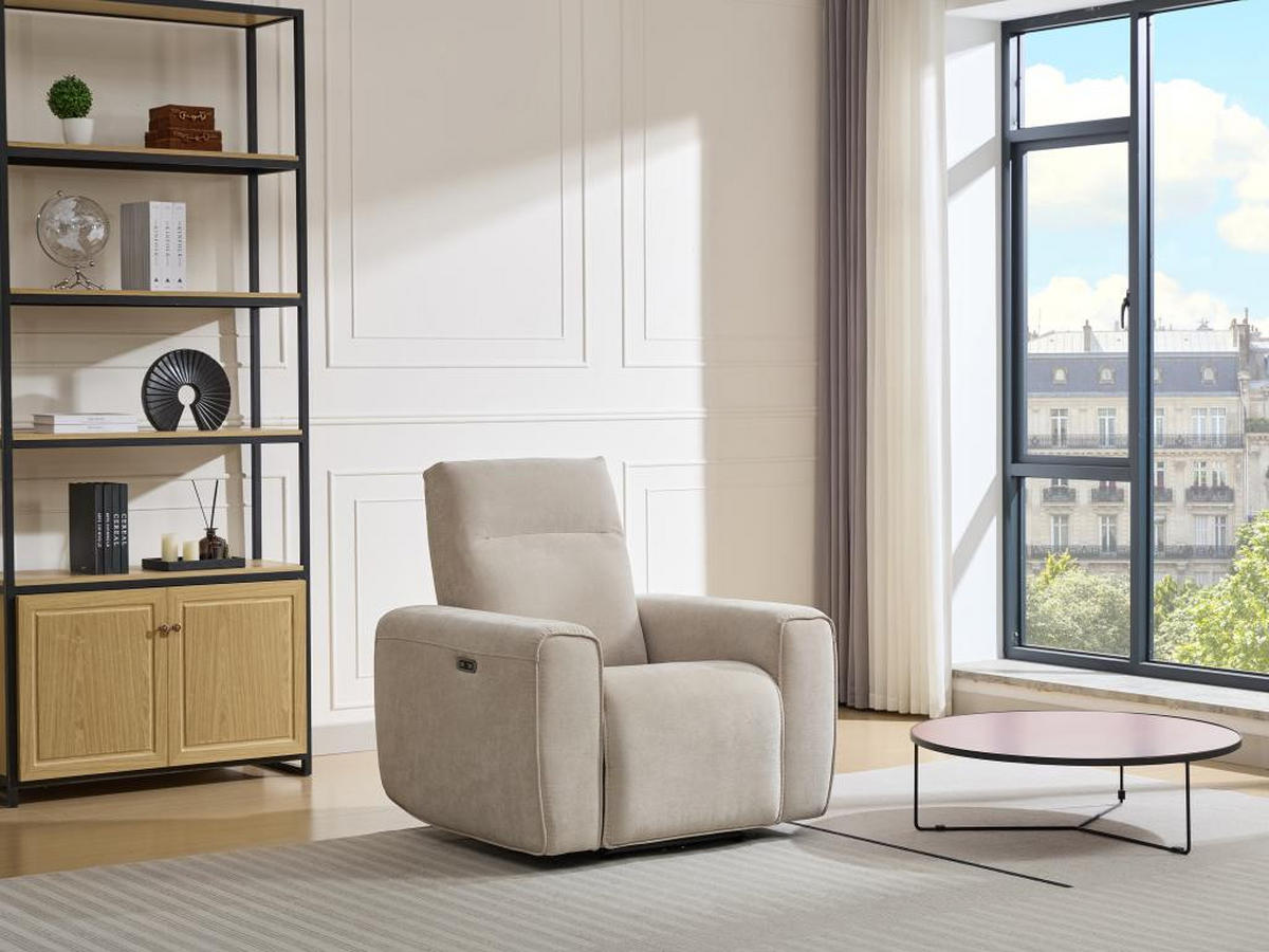 RELAXSESSEL elektrisch - Stoff - Beige - LORGITA - Beige, Textil (96/102/102cm) - Vente-Unique