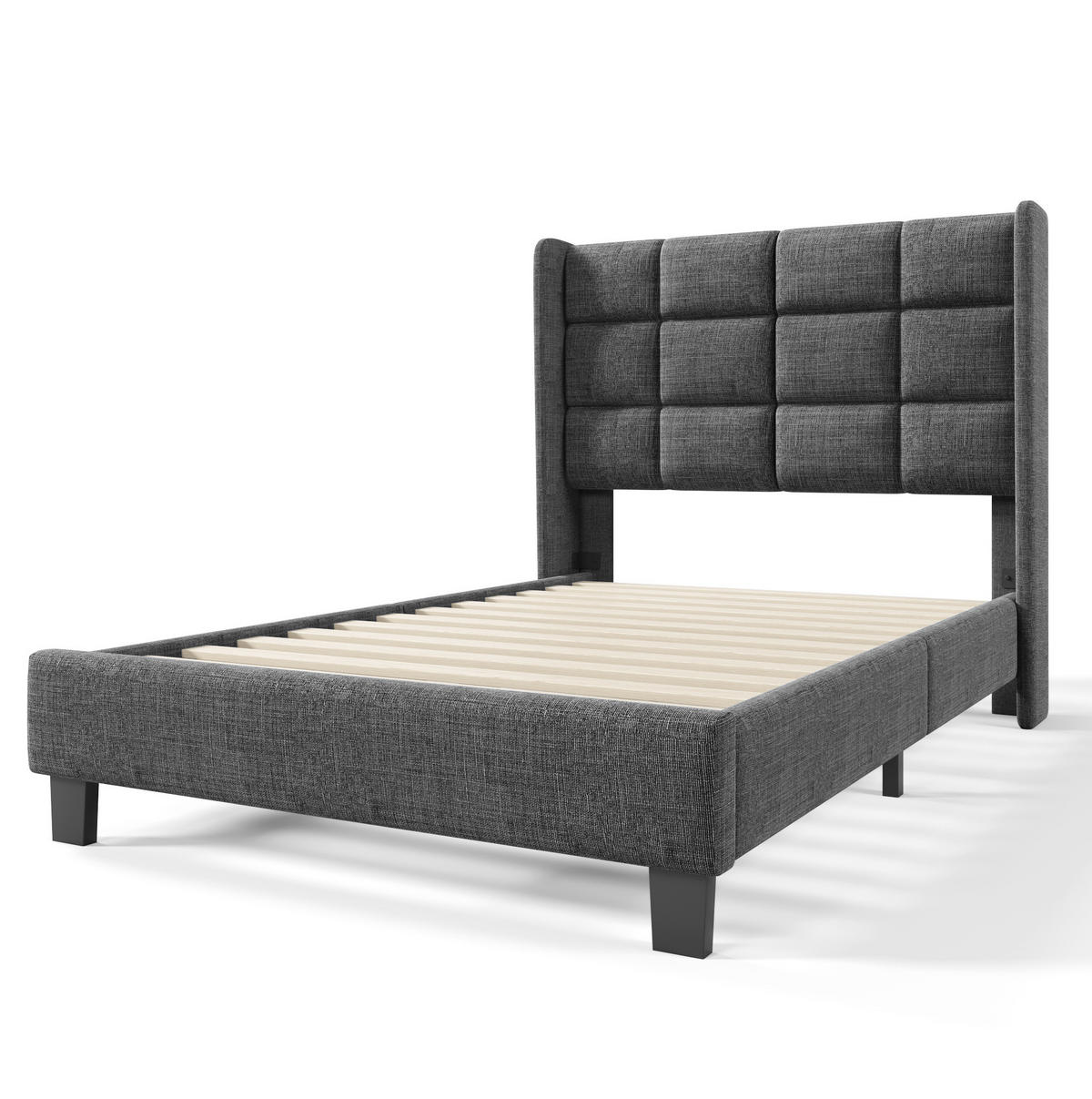 BETT mit Lattenrost 90x200 cm Leinen Grau - Grau, Metall (90/200cm) - Meubliv