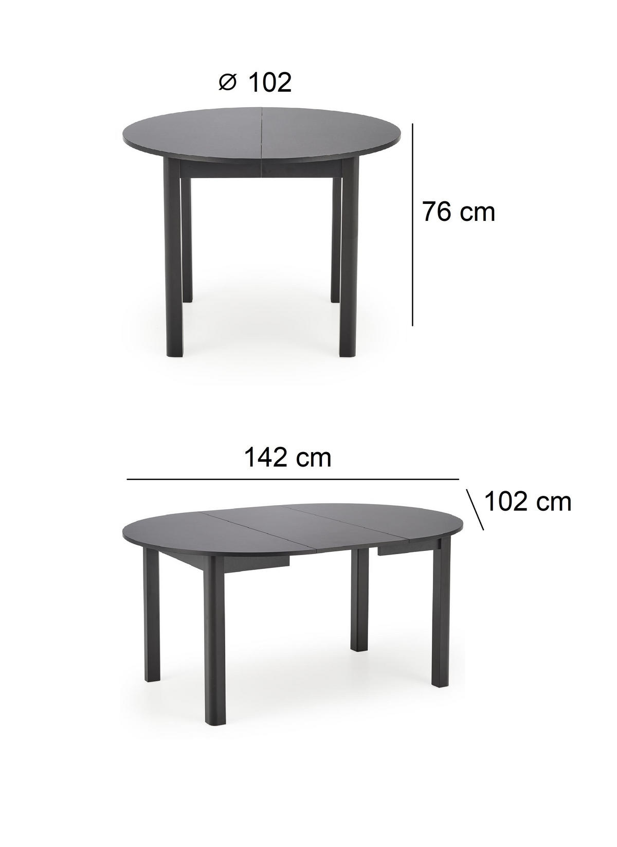 ESSTISCH rund Schwarz ausziehbar - Schwarz, Holzwerkstoff (102/102/76cm) - designimpex