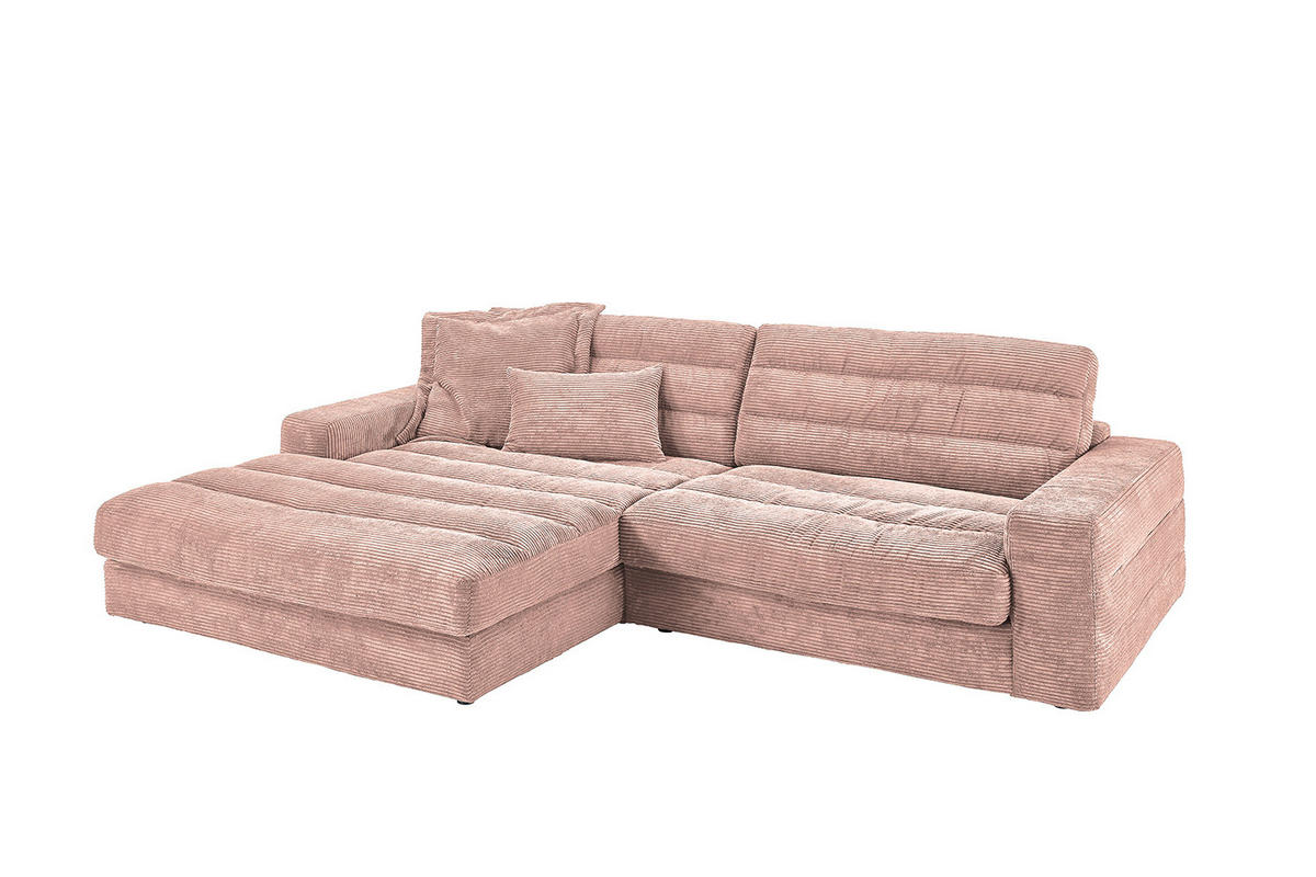 ECKSOFA LANA SOFA Pink Cord - Pink/Schwarz, Textil (296/205cm) - KAWOLA