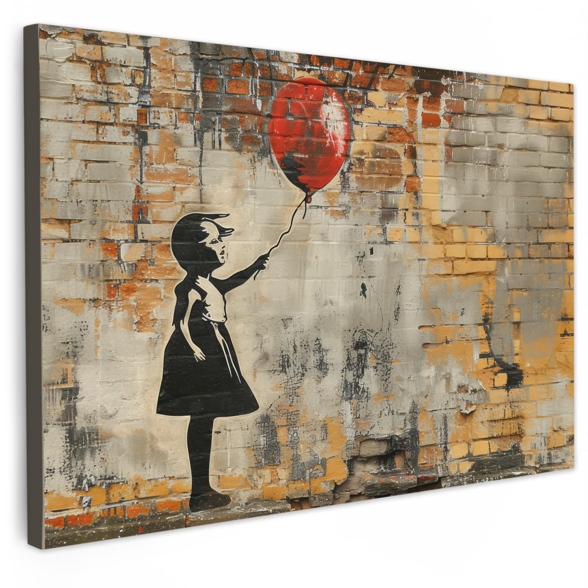 LEINWANDBILD Graffiti - Banksy - Mädchen - Straßenkunst Groß 140x90 cm - Sandfarben, Textil (140/90cm) - MuchoWow