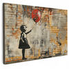 LEINWANDBILD Graffiti - Banksy - Mädchen - Straßenkunst Groß 140x90 cm - Sandfarben, Textil (140/90cm) - MuchoWow
