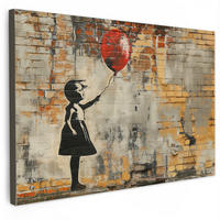 LEINWANDBILD Graffiti - Banksy - Mädchen - Straßenkunst Wanddeko 90x60 cm - Sandfarben, Textil (90/60cm) - MuchoWow