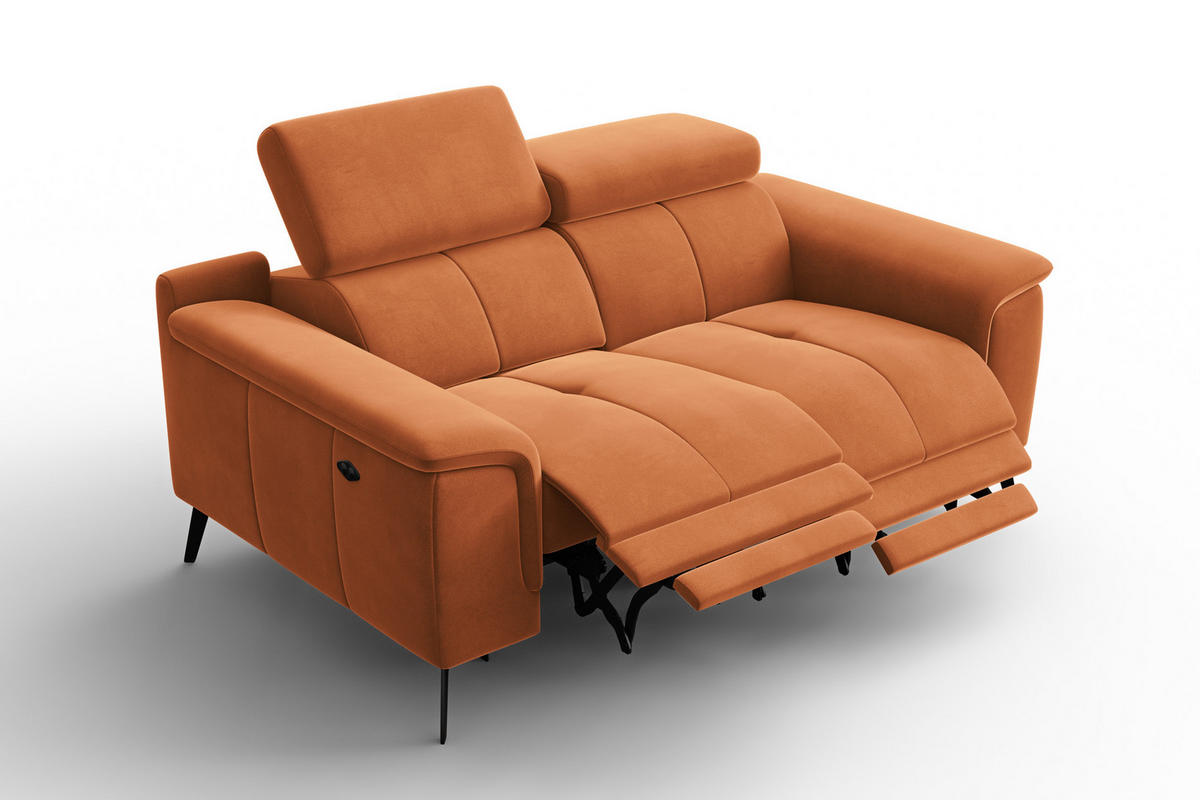 SOFA RELAX FIERO 2-Sitzer, Oranger Veloursstoff - Schwarz/Orange, Holz/Textil (170/82/103cm) - Courtois Laville