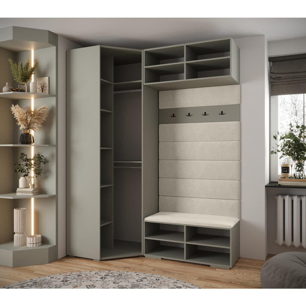 Thumbnail - Abiks Möbel Garderoben-Set, Kaschmir, Beige, Gold, Metall, Nachbildung, 2-Sitzer, 11 Fächer, 181.7x236.7x47 cm, Garderob...