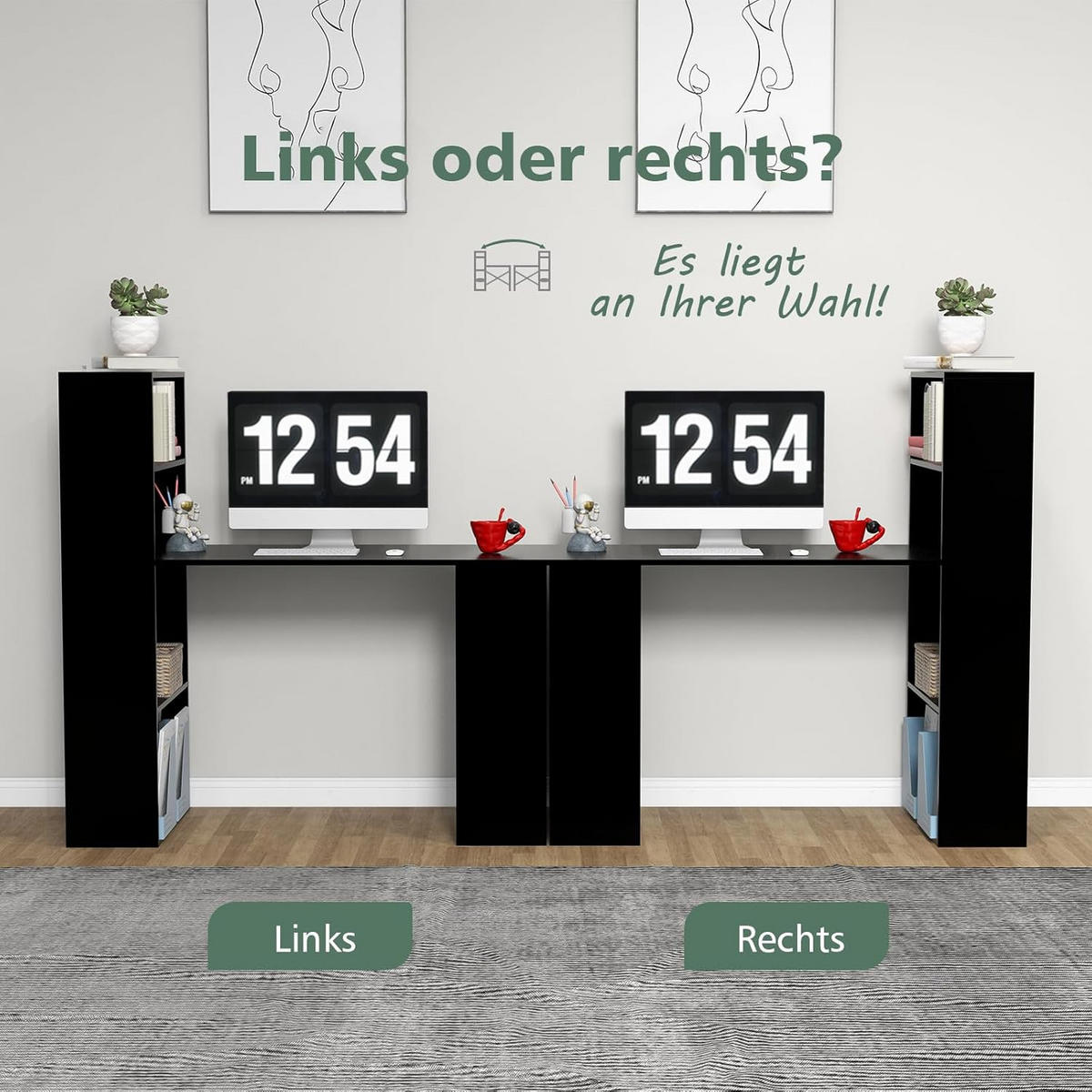 SCHREIBTISCH 120cm Schwarz - Schwarz, Holz (122/52/120cm) - COSTWAY