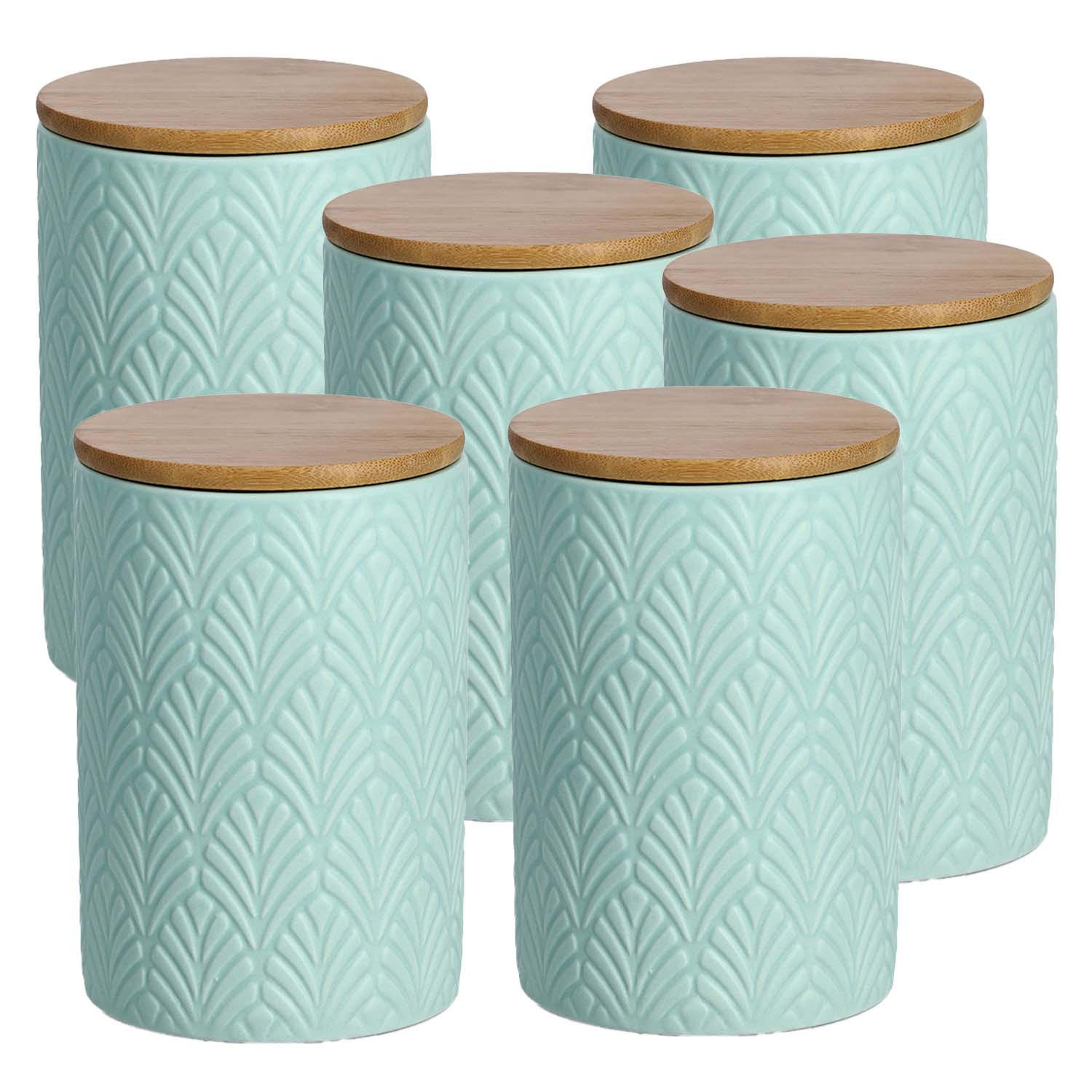 VORRATSDOSE 6 Stück Keramik mit Bambusdeckel, mint - 720ml, Ø 10cm - Mintgrün, Keramik (10/15/10cm) - Zeller Present
