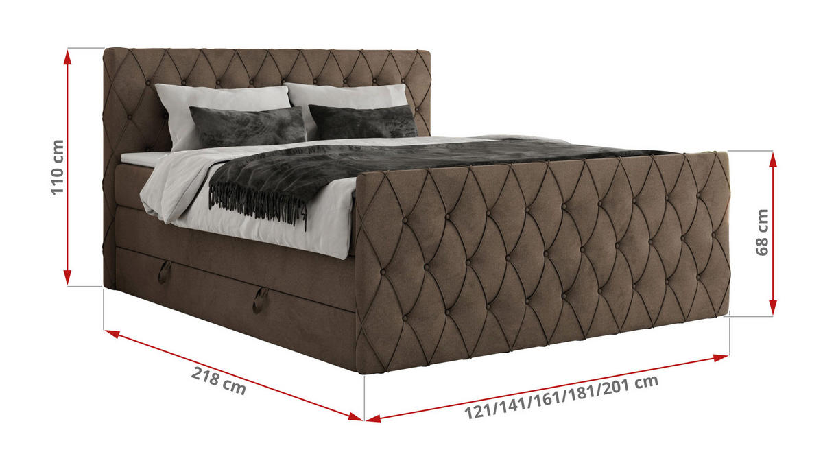 BOXSPRINGBETT MIREN KING DUO 120/200 Braun Velvet - H3 - Braun, Holz/Textil (120/200cm) - MKS