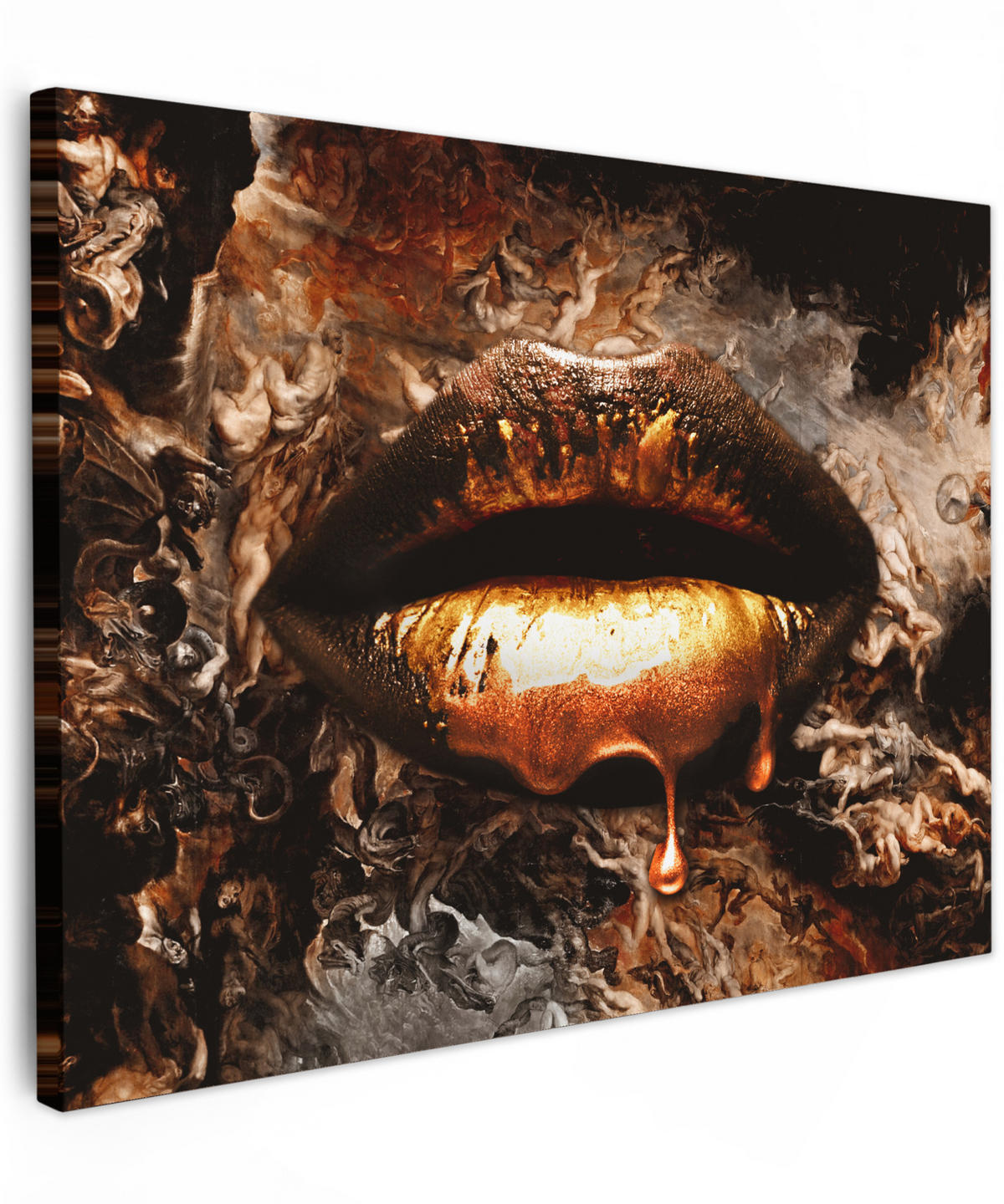 LEINWANDBILD Gold - Lippen - Kunst - Gold - Luxus - Abstrakt Wandbilder 80x60 cm - Bronzefarben, Textil (80/60cm) - MuchoWow