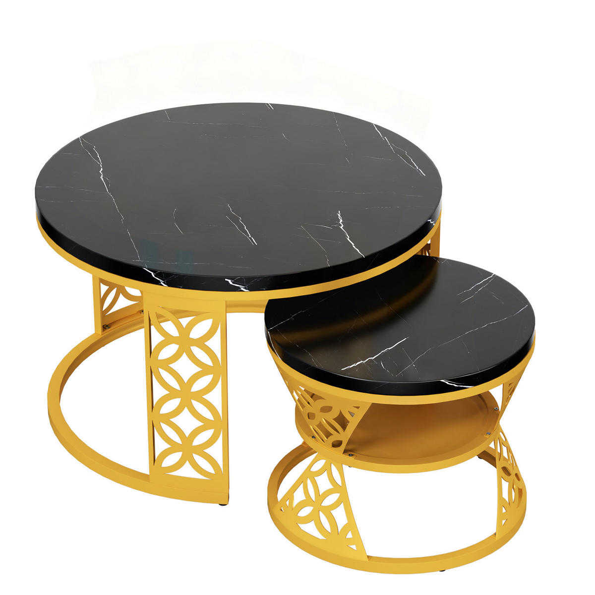 COUCHTISCH 2er Set 70/70/45 cm in Schwarz und Goldfarben aus MDF mit Metallgestell - Goldfarben/Schwarz, Holzwerkstoff/Metall (70/70/45cm) - CHICFURN