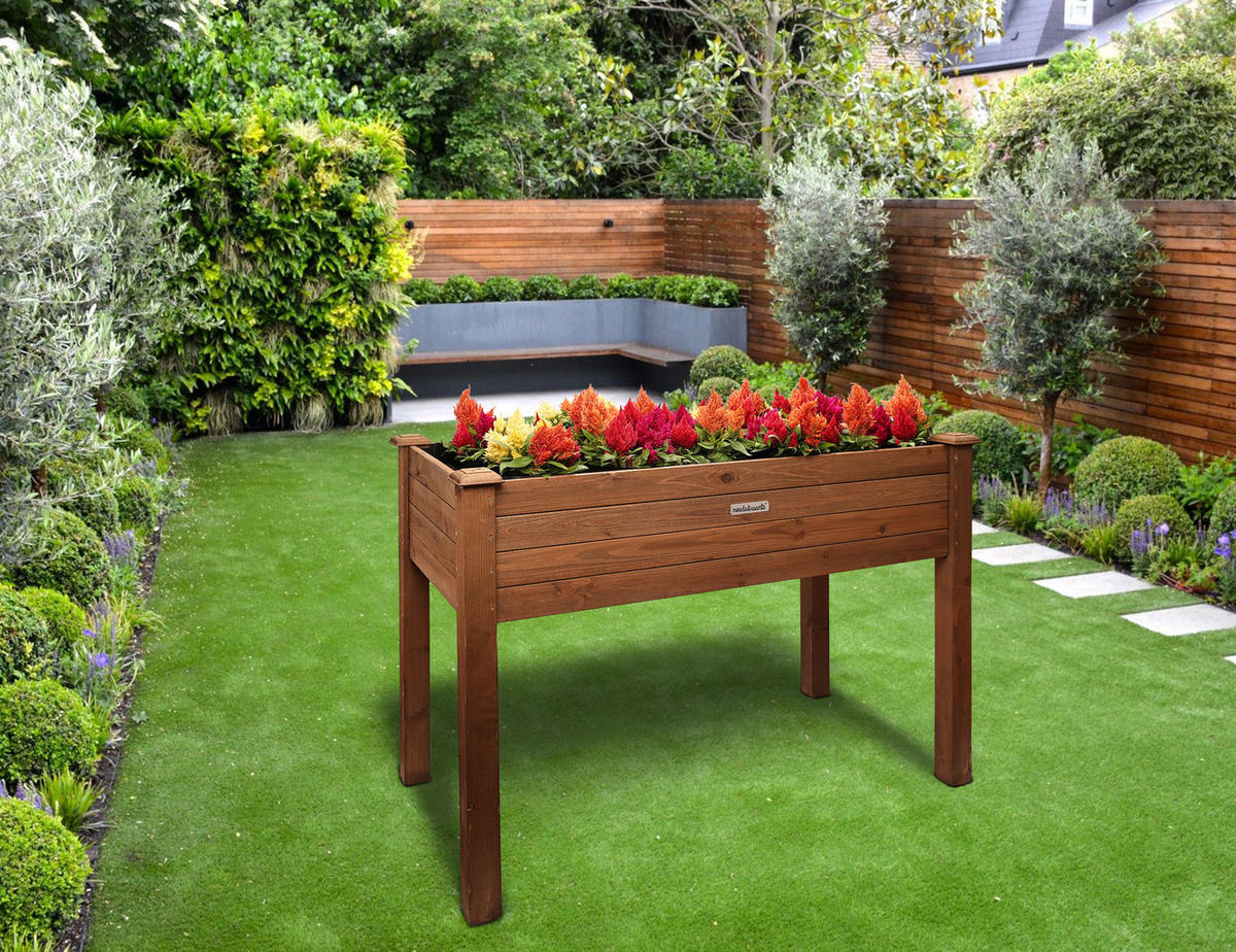 HOCHBEET aus Holz für Garten & Balkon, rechteckig mit Vlies-Folie - Braun, Holz (100/75/50cm) - needs&wants