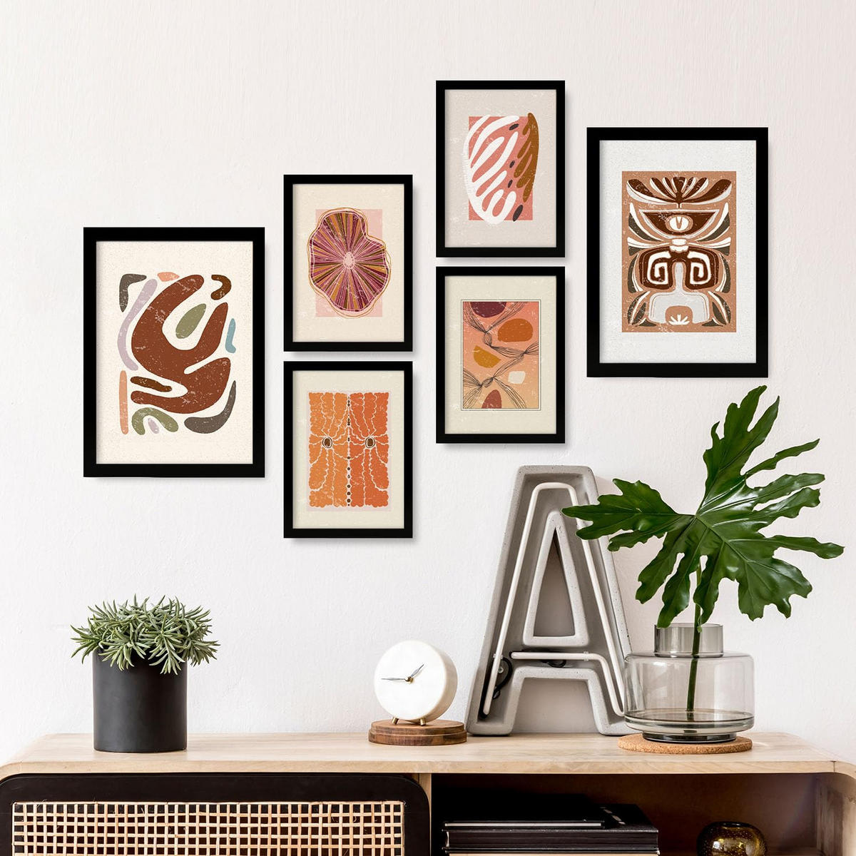 POSTER Set Mit 6 Rustikalen In Ethnischen Style Printkollektionen Dekorative Rahmen Für Ihr Wohnzimmer Zuhause Wandkunstdruck A3 & A4 Schwarzer Rahmen - Schwarz, Papier (29/3cm) - Nacnic