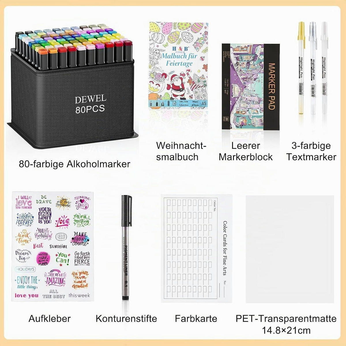 ACRYLSTIFTE Set 80 Farben Doppelspitze wasserfest - Multicolor, Kunststoff (15/14/18cm)