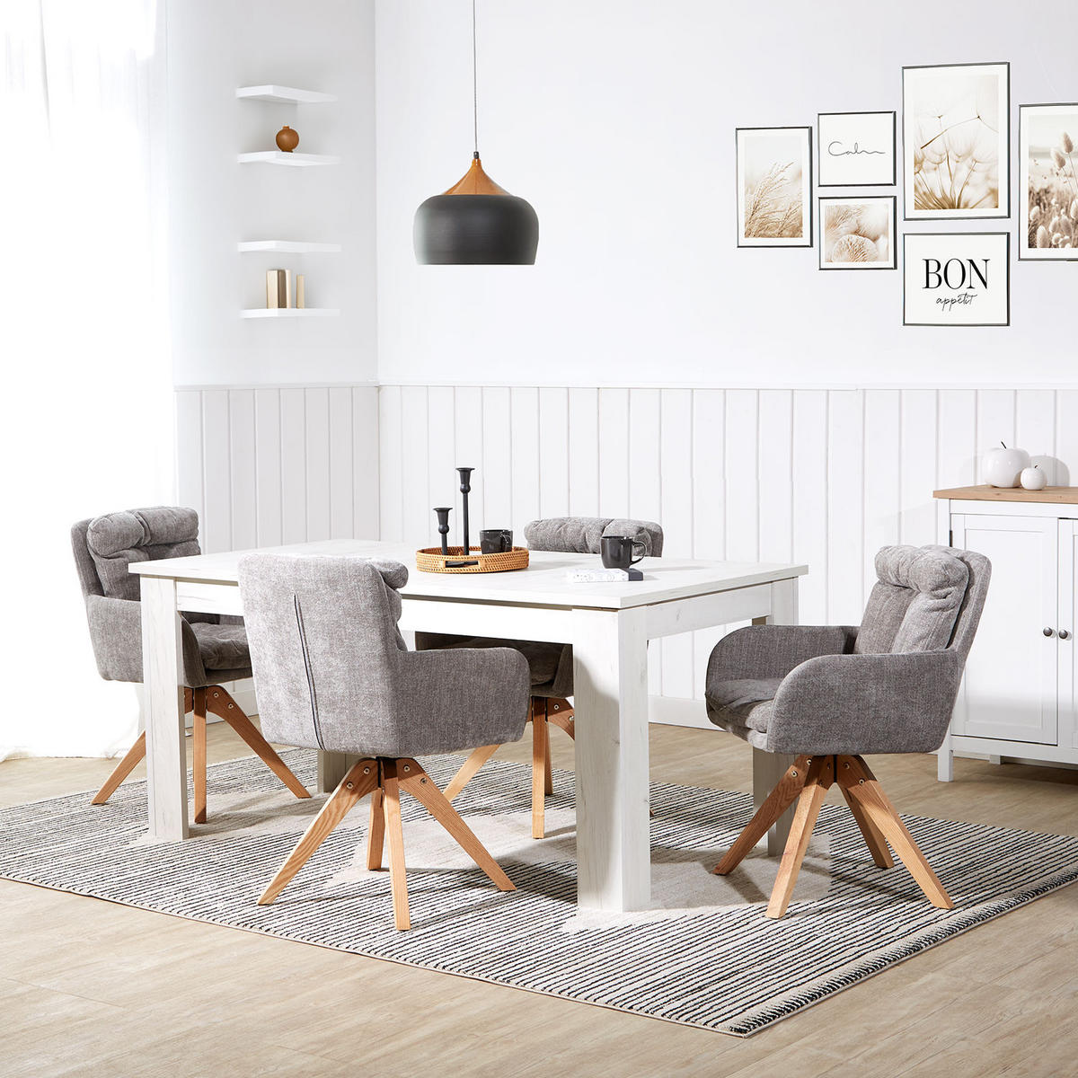 ARMLEHNENSTUHL 2 Stück in Holz Leinen Grau drehbar - Naturfarben/Grau, Textil (59/84/60cm) - Homestyle4u