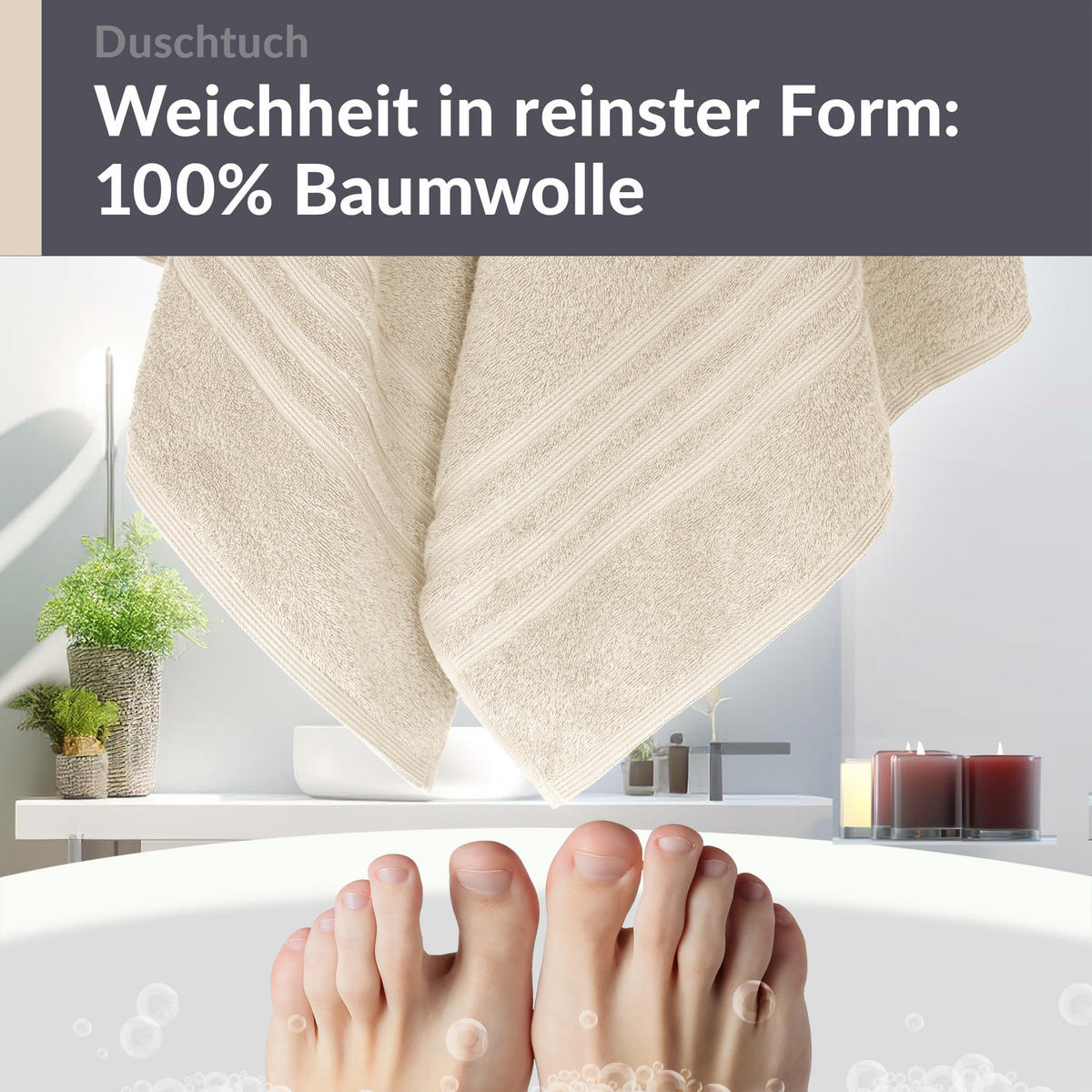 DUSCHTUCH London Natur 2er Set 70x140 - Naturfarben, Textil (70/140cm) - Lashuma