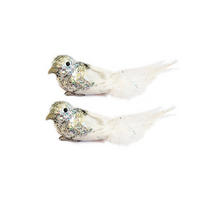 WEIHNACHTSVOGEL 2er-Set mit Clip mit Glitzer silber 13 cm - Silberfarben/Weiß, Naturmaterialien/Kunststoff (5/5/13cm) - LAALU