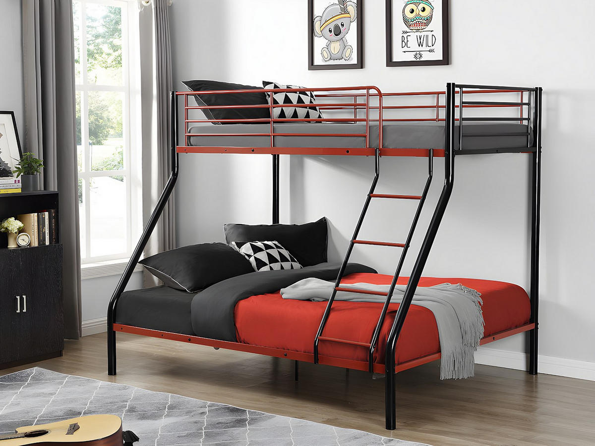 ETAGENBETT - 90 & 140 x 190 cm - Stahl - Schwarz & Rot - ELEVATIO IV - Rot/Schwarz, Metall - Vente-Unique