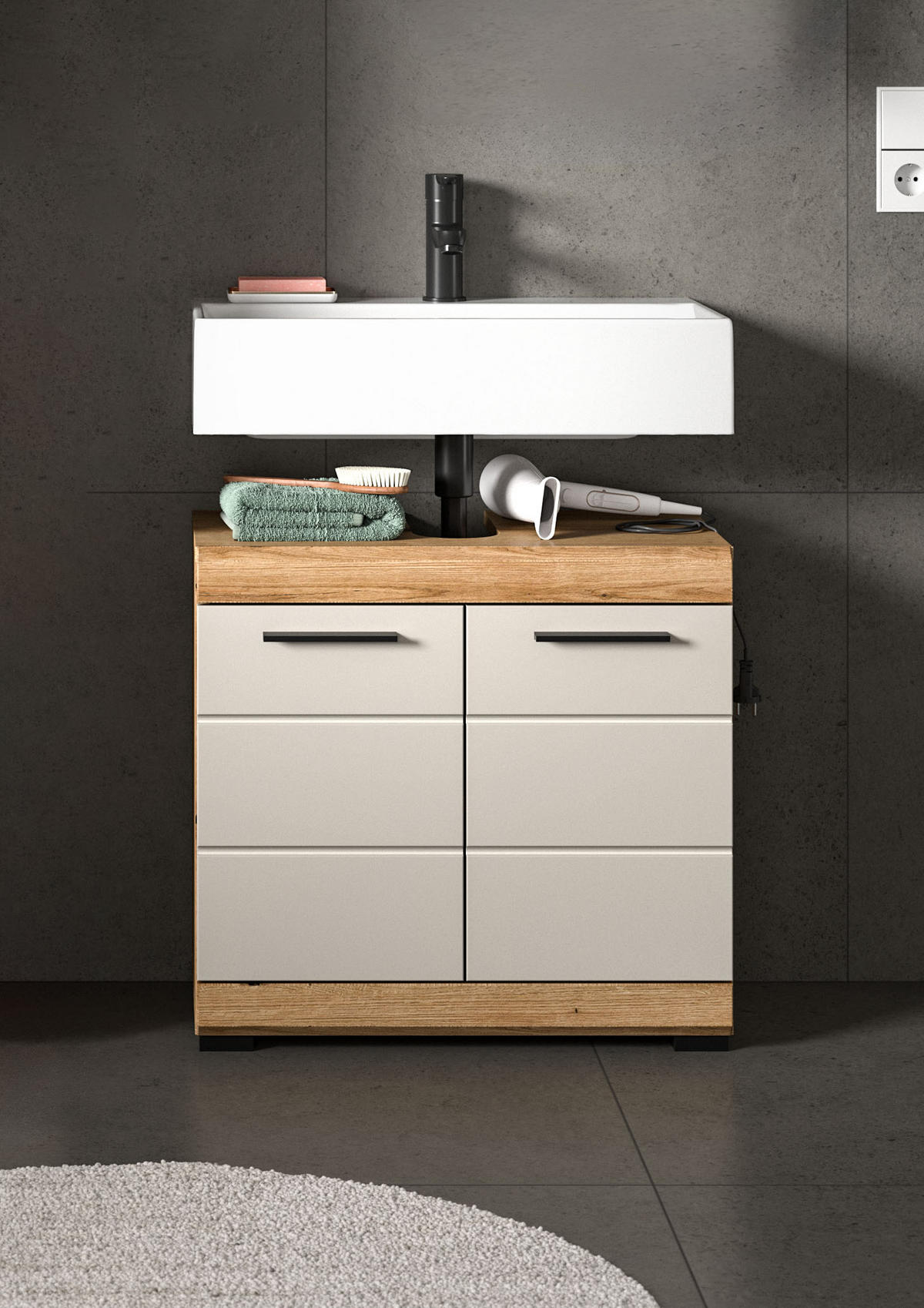 WASCHBECKENUNTERSCHRANK SCOUT (B/H/T: ca. 60/56/34 cm) in Evoak Oak Nachbildung/- - Eichefarben, Holz (60/56/34cm)